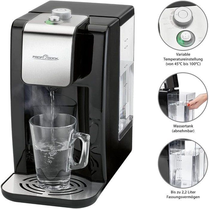 ProfiCook® Hot Water Dispenser | hot water in 3 seconds | Kettle | 2.2 liter capacity | boiling water at the touch of a button | stainless steel housing | stainless steel display | 2600 watts | PC-HWS 1168