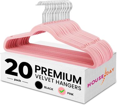 Вешалки для одягу HOUSE DAY, 20 шт. - вешалки з оксамиту, для костюмів, штанів, широкі, обертаються на 360°, рожеві