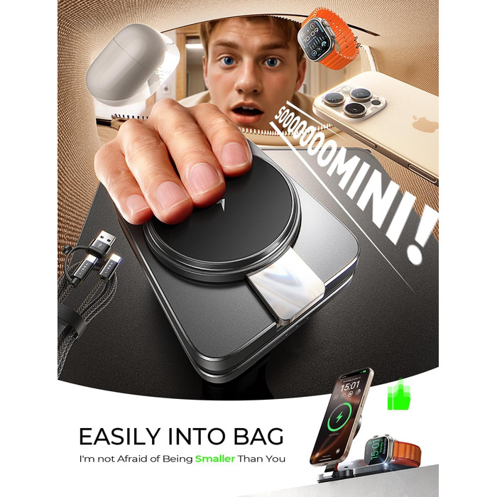 Зарядний станція 3-в-1 для Apple: Apple Watch, iPhone (Magsafe), AirPods. Підтримка iPhone 16 Pro Max, 15, 14, 13, 12