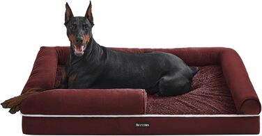 Feandrea Orthopedic Dog Bed, Dog Cushion, Dog Basket, Soft Padding, Dog Sofa, Raised Edges, Removable and Washable Cover, 91 x 71 x 20 cm, Non-Slip Bottom, PGW076G01 (L 120 x W 85 x H 20 cm, Berry Red)