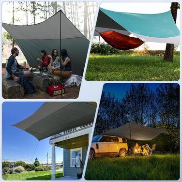 Тент Forceatt Zeltplane 3.7x4.3 м: ультралегкий, водонепроникний, з 6 кріпильними точками. Підходить для кемпінгу, піших прогулянок та відпочинку на природі. Колір: темно-синій & сірий.