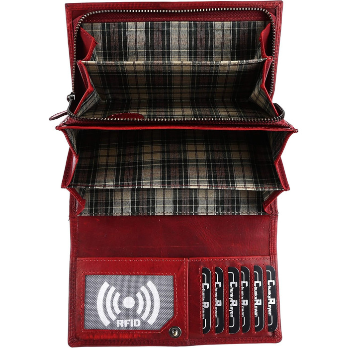 Chunkyrayan Damen Portemonnaie Echtleder XXL RFID Schutz inklusive Leder Schlüsselanhänger