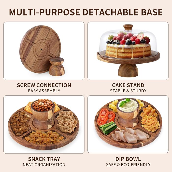 Дзеркальний підставка для тортів 30 см з дерева | Подвійна тортівниця з ніжками та кришкою (PET) | Тортниця-дзвіночок | Універсальна підставка для тортів на весілля, день народження, чаювання