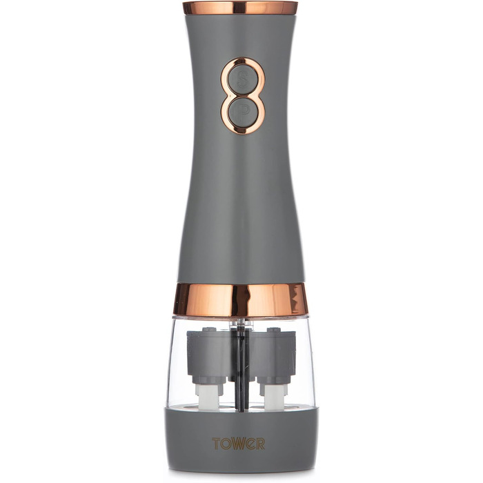 Електричні мельниці для солі та перцю Tower, працюють від батарейок, з регульованими керамічними жорнами, рожеві та рожеве золото T847004PNK (сірий)
