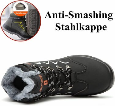 Черевики безпеки зимові чоловічі/жіночі S3, легкі, теплі, з металевим носком, 35-48 (38 EU, чорний)