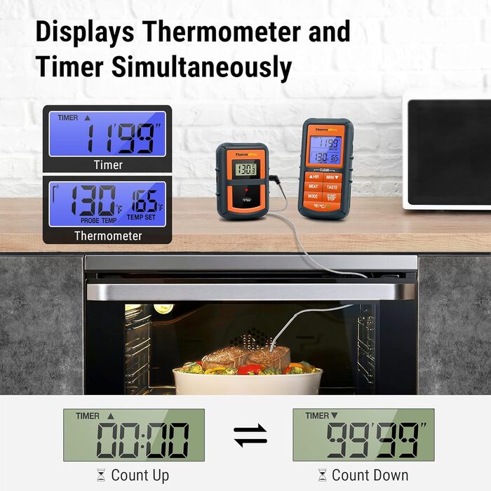 Термометр для гриля ThermoPro TP07 з таймером: BBQ, духовка, коптильня, дальність до 90 метрів