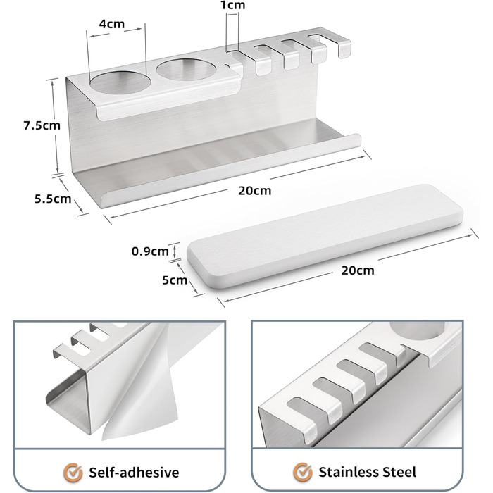 Тримач для електричної зубної щітки, нержавіюча сталь, кріплення на стіну без свердління, універсальний для насадок (сріблястий)