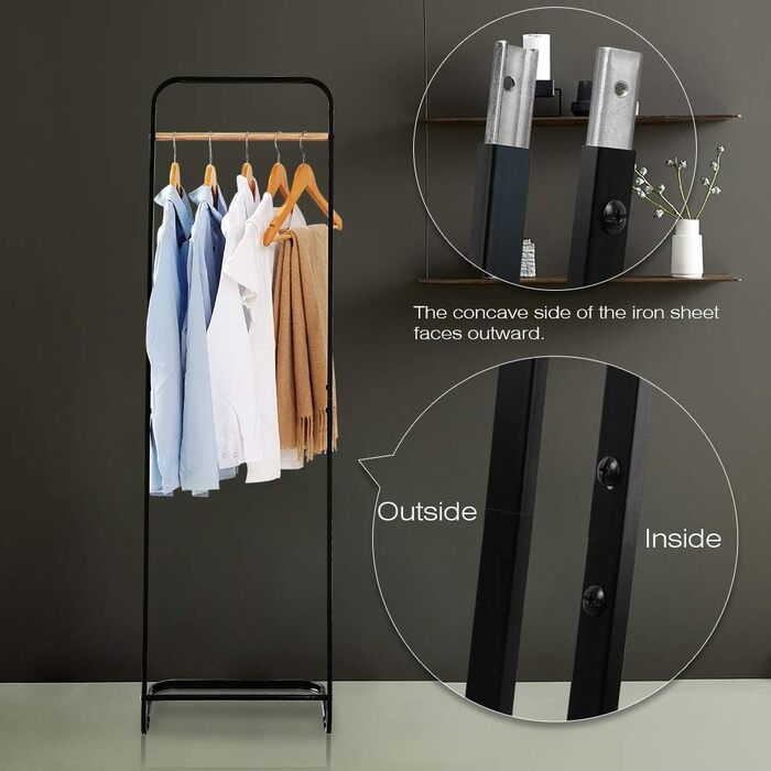 Clothes Rack, Stable Coat Rack, Slim Coat Rack, Metal Coat Rack for Bedroom, L16 x B16 x H55 Inches, Black…
