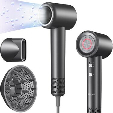 Фен для волосся з іонізацією 200 млн іонів, з насадкою-дифузором, безщітковий двигун 110 000 об/хв, 1600 Вт, 59 дБ, компактний фен для подорожей, 2 роки гарантії