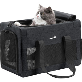 Транспортна сумка для котів Pecute Katzentasche: міцна переноска для домашніх тварин, легка, складана, для котів та маленьких собак, ідеальна для подорожей та до ветеринара, до 4 кг (44 x 23 x 30 см, темно-сірий)