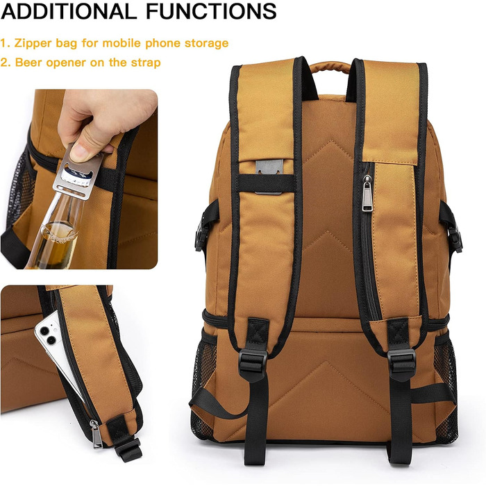 28L Insulated Cooler Backpack - Double Layer Thermal Rucksack for Picnics, Camping, Travel (Brown)