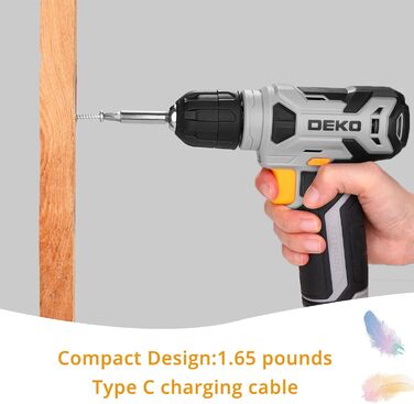 Акумуляторний шуруповерт-дрель DEKOPRO 8V 42шт з аксесуарами: ударний, LED-підсвітка, 12Nm, регулювання швидкості, для ремонту будинку (сірий)