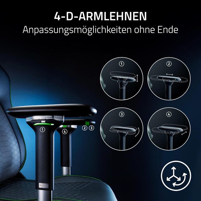 Ігрове крісло Razer Iskur V2 з адаптивною поперековою підтримкою, екологічною EPU-еко-шкірою, 4D-підлокітниками, зелений