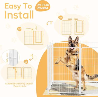 Вольєр для собак HealSmart, 61 см, 8 панелей, міцний метал, портативний, для дому та вулиці, кемпінгу, двору, автодому, огорожа, приватність, тераси, білий