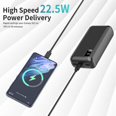 Портативний зарядний пристрій Power Bank 60000mAh з LED-дисплеєм та 4 виходами USB-C, 22.5W, для більшості електронних пристроїв (Y67)