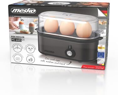 Електричний яйцеварка Mesko MS 4485: 1-3 яйця, напівтверді/тверді, режим приготування, мірний стакан, індикатор, автовимкнення