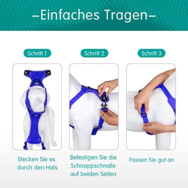 Шлейка для собак PoyPet світловідбиваюча, м'яка, дихаюча, з сітки, без ризику удушення, з подвійним наповнювачем, регульована, розмір M (XL, 1 шт.), кобальтово-синій
