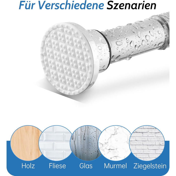 Штанга для душу з нержавіючої сталі без свердління, телескопічна, 70-195 см, срібна