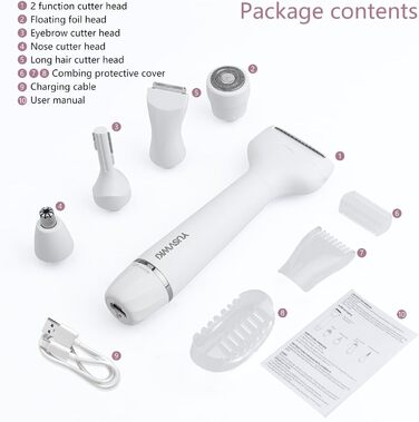 Електричний жіночий триммер 5-в-1 для бікіні, обличчя, ніг та під пахвами. Бездротовий, вологостійкий, з USB-зарядкою