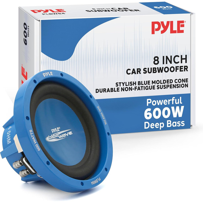 Автомобільний сабвуфер Pyle PLBW84 600Вт, 8 дюймів, Blue Wave, високопродуктивний
