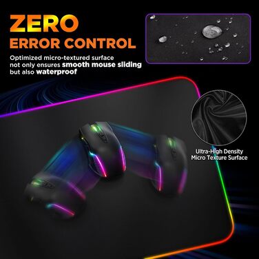 Килимок для миші ігровий Gimars RGB XXL, 800x300x5 мм, з підсвічуванням 12 LED, вологостійкий, з гумовою основою, чорний