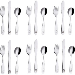 Набір дитячого столового прибору EXZACT Kinderbesteck Set 18-ти частинний з нержавіючої сталі для дітей від 2 років - з гравіюванням, придатний для миття в посудомийній машині (Safari X 18)