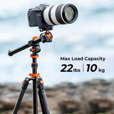 Штатив K&F Concept 200CM для камери: трипод з кульковою головкою, 360° обертання, 1/4'' гніздо, витримує до 10 кг, з виносним плечем