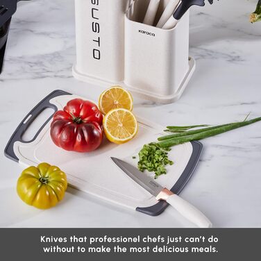 Набір ножів Karaca Gusto 12 предметів з дощечкою та кухонними аксесуарами, з нержавіючої сталі, ергономічні ручки, чорний (кремовий)