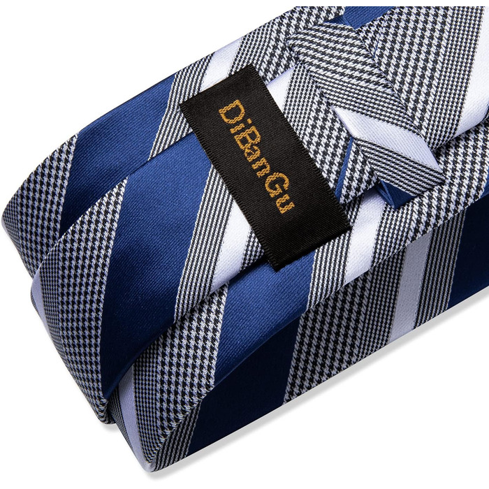 Набір краваток чоловічий DiBanGu з шовковим смугастим та клітинчастим візерунком, з нагрудною хустинкою, краватковою застібкою та манжетонами, для весілля та офіційних заходів (синій та сірий)