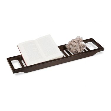 Relaxdays Bathtub Shelf Bamboo Brown Lacquered