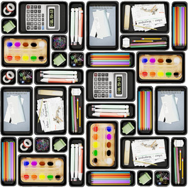 45 Piece Drawer Organizer Set for Office with 3 Sizes, Vanity Makeup Organizer Drawer, Storage Desk Organizer Drawer System for Kitchen, Bedroom, Bathroom, Office, Grey (4 - Sizes, Black (25 Pieces))