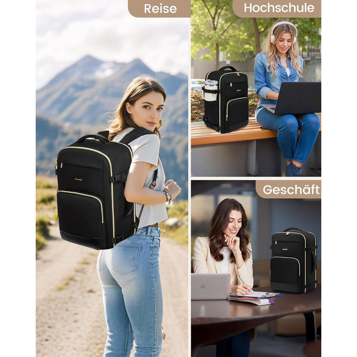 LOVEVOOK Рюкзак ручної поклажі, 40L, для подорожей та бізнесу, чорний