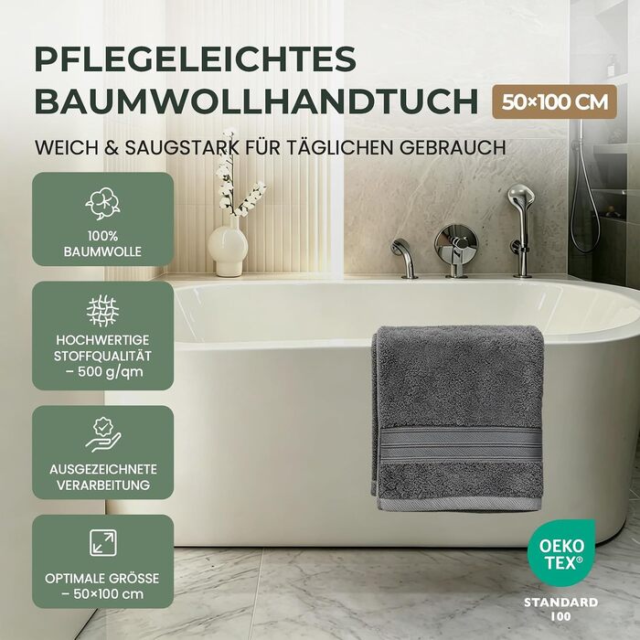 Набір рушників CELESTA 50x100 см, 8 шт, 100% бавовна, гігроскопічні та м'які, сертифікат OEKO-TEX, темно-сірі