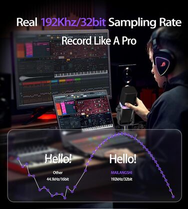 Професійний USB/XLR мікрофон Mailangshi для подкастів, стрімінгу та ігор з RGB підсвіткою та металевим корпусом