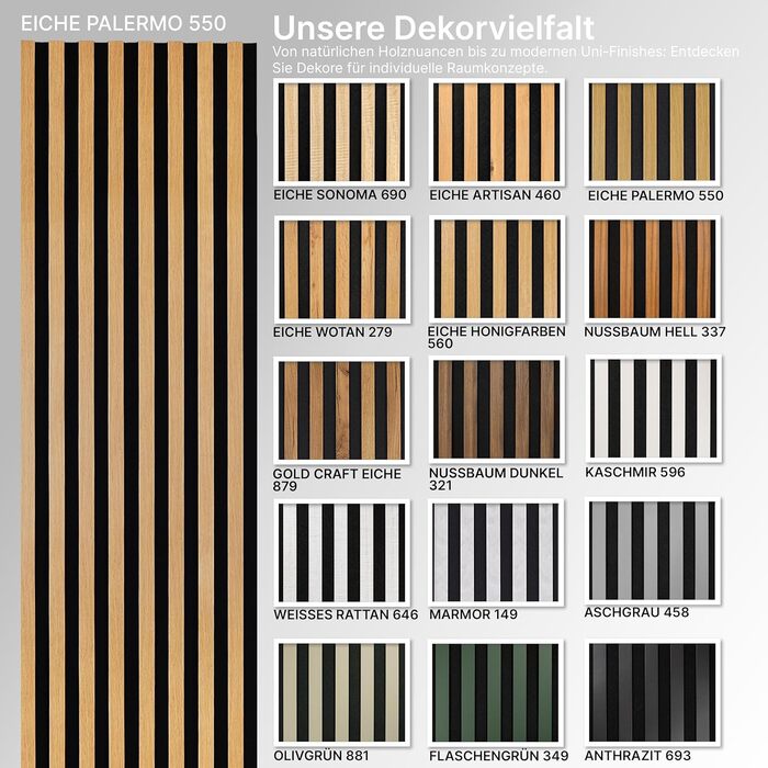 Акустичні настінні панелі SPAZIO (набір 2 шт.) 260x54 см, колір Дуб Палермо 550, оббивка з фетру