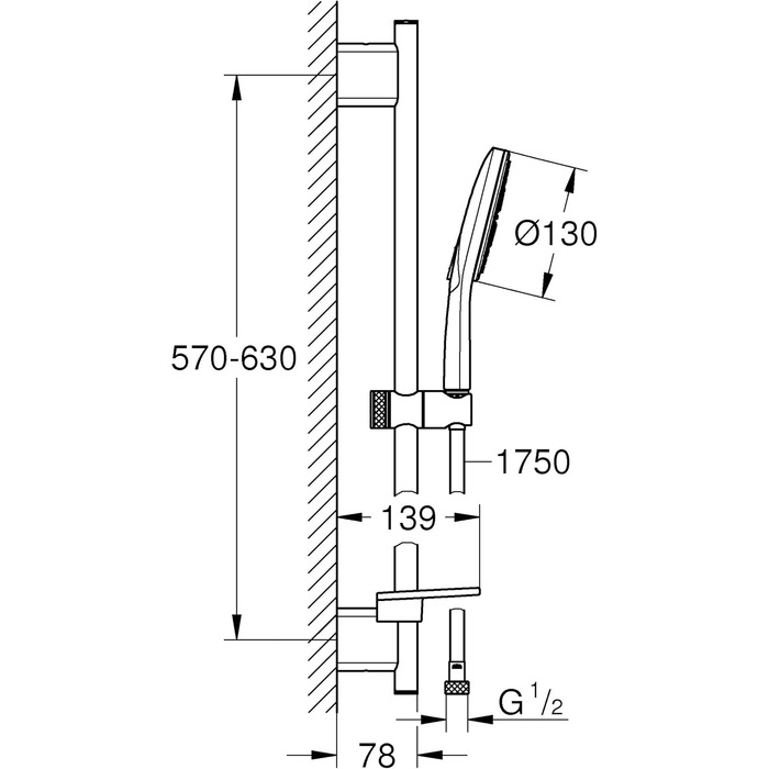 GROHE Vitalio SmartActive 130 Cube | Handshower 3 Spray Patterns | Chrome | 26595000 (Brstg.Set 600mm, round, Chrome)