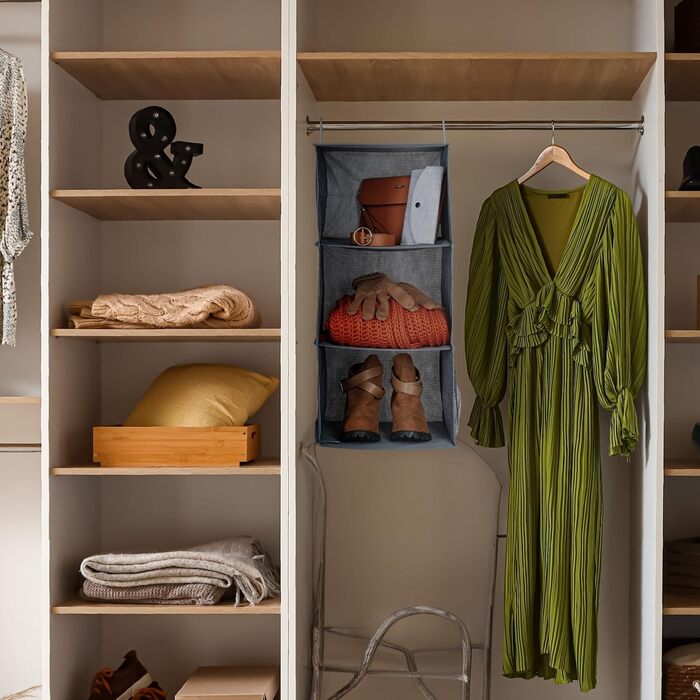 Органайзер для шафи Relaxdays: 2 шт., сірий, тканинний, з 3 відділеннями та гачками (73x30x30 см)