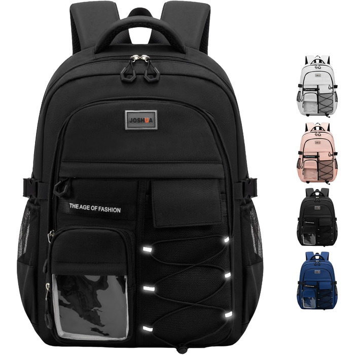 Чорний шкільний рюкзак для підлітків та дорослих: міцний, водонепроникний, для середньої школи та гімназії