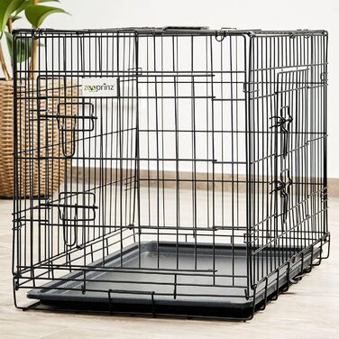 Складана переносна собача будка ZooPrintz з міцного металу – клітка для собак з 2 дверцятами, піддон, ручка для транспортування, 4 розміри (107x70x77,5 см)