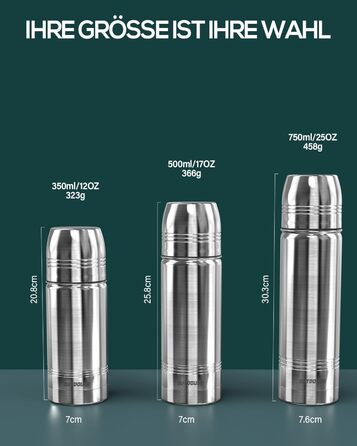 Термокружка-термос з нержавіючої сталі, 350мл/500мл/750мл, подвійні стінки, BPA-Free, для спорту та відпочинку