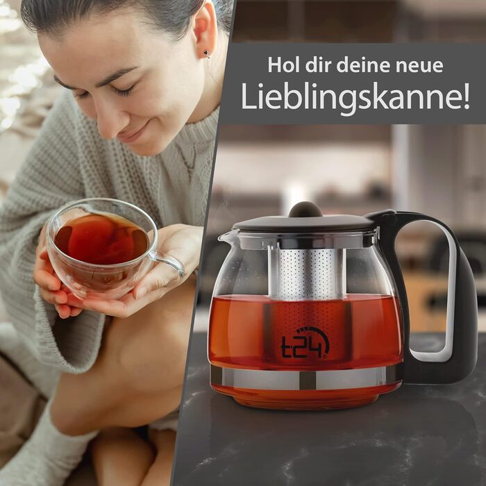 Скляна чайниця T24 з ситом, 1250 мл, термостійка, з нержавіючою сталлю, для заварювання листового чаю, з захистом від перегріву