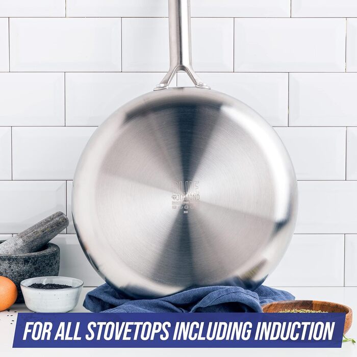 Набір посуду Blue Diamond Cookware Tri-Ply з нержавіючої сталі з алмазним покриттям, 2 шт (24 см & 26 см), сумісний з індукцією, для плити та духовки, не містить PFAS