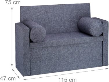 Relaxdays Bench with Backrest, 2 Cushion Rolls, Folding, Storage, Upholstered, Hallway, Storage Bench 75 x 115 x 47 cm, Grey, Cream (Dark Grey)