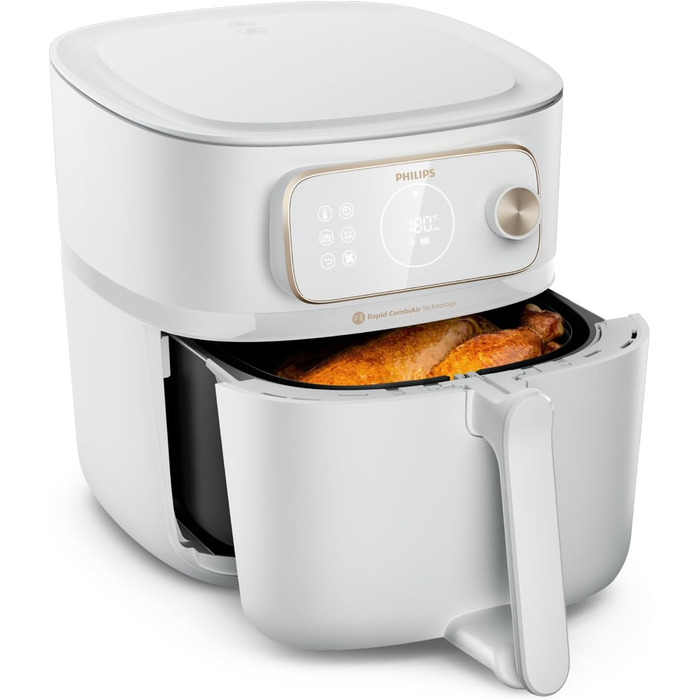 Philips Airfryer Combi 7000 Series XXL - 8.3 L (2 kg), 22-in-1 Air Fryer, WiFi Connection, **99% Less Fat Addition** with Rapid CombiAir, HomeID App, White (HD9876/20) 8.3 L WiFi-Connected, Auto-Cook, white