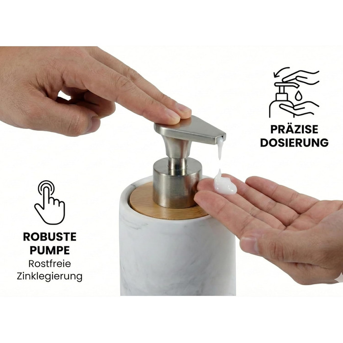 Набір для ванної кімнати 4 предмети з піддоном - дозатор для мила (цинковий сплав), стакан для зубних щіток, мильничка та поличка - мармуровий малюнок, бамбук - сучасний органайзер Marble