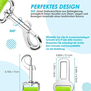 Ремінь безпеки для собак SlowTon у машину, 2 в 1, еластичний, регульований, світловідбиваючий, для подорожей та прогулянок (1 маленький + 1 середній, Limone)