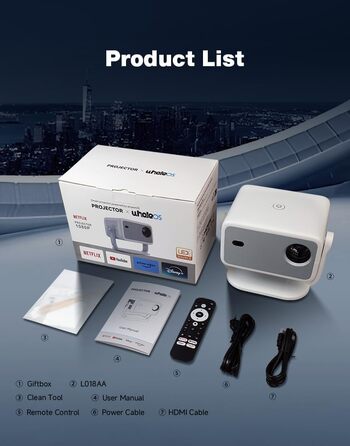 LQWELL HY300 PRO Mini Beamer: портативний проєктор 4K/1080p з Android 11, WiFi 6, Bluetooth 5.0, Airplay/Miracast, для Android/iPhone/PC/Mac/Switch