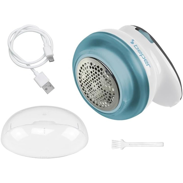 BEPER 50.245 USB-аккумуляторний видальник ворсу зі сталевими лезами. Видаляє ворс та ковтунці. Білий/блакитний, перезаряджається через USB