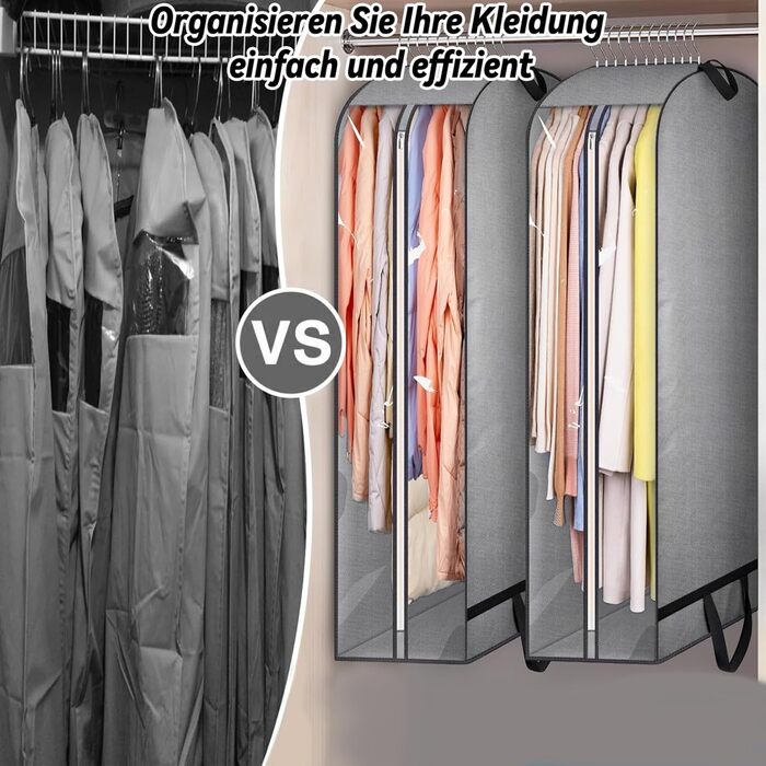 Чохли для одягу, 2 шт. - сірі, 110x60x25 см, з блискавкою. Захист від пилу та комах. Ідеально для зберігання та подорожей