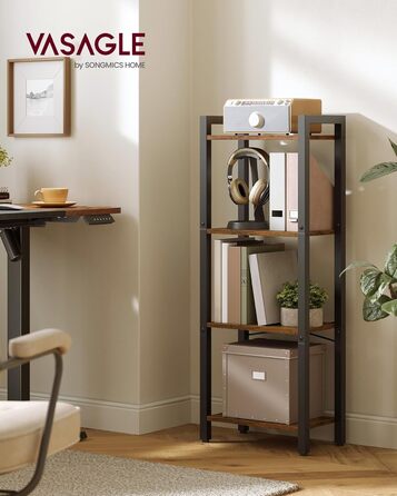 VASAGLE 4-Tier Regal - Vintagebraun & Tintenschwarz